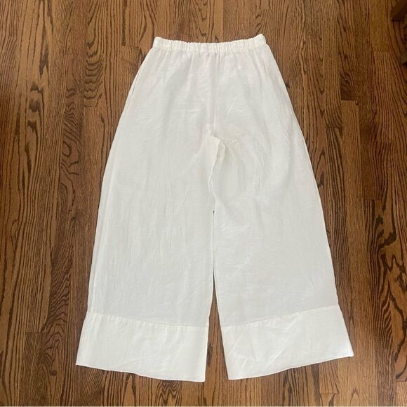 ZARA lightweight white linen wide leg elastic summer pants L - Picture 5 of 5
